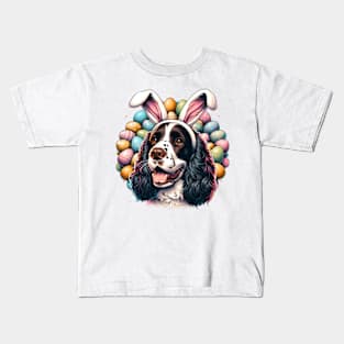 English Springer Spaniel Celebrates Easter with Bunny Ears Kids T-Shirt